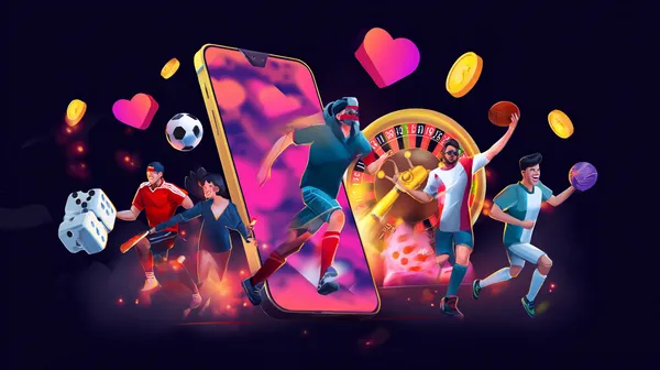 A young woman relaxing with her phone while dynamic casino elements float around her, illustrating the smooth mobile experience offered by the JLWAFA app.